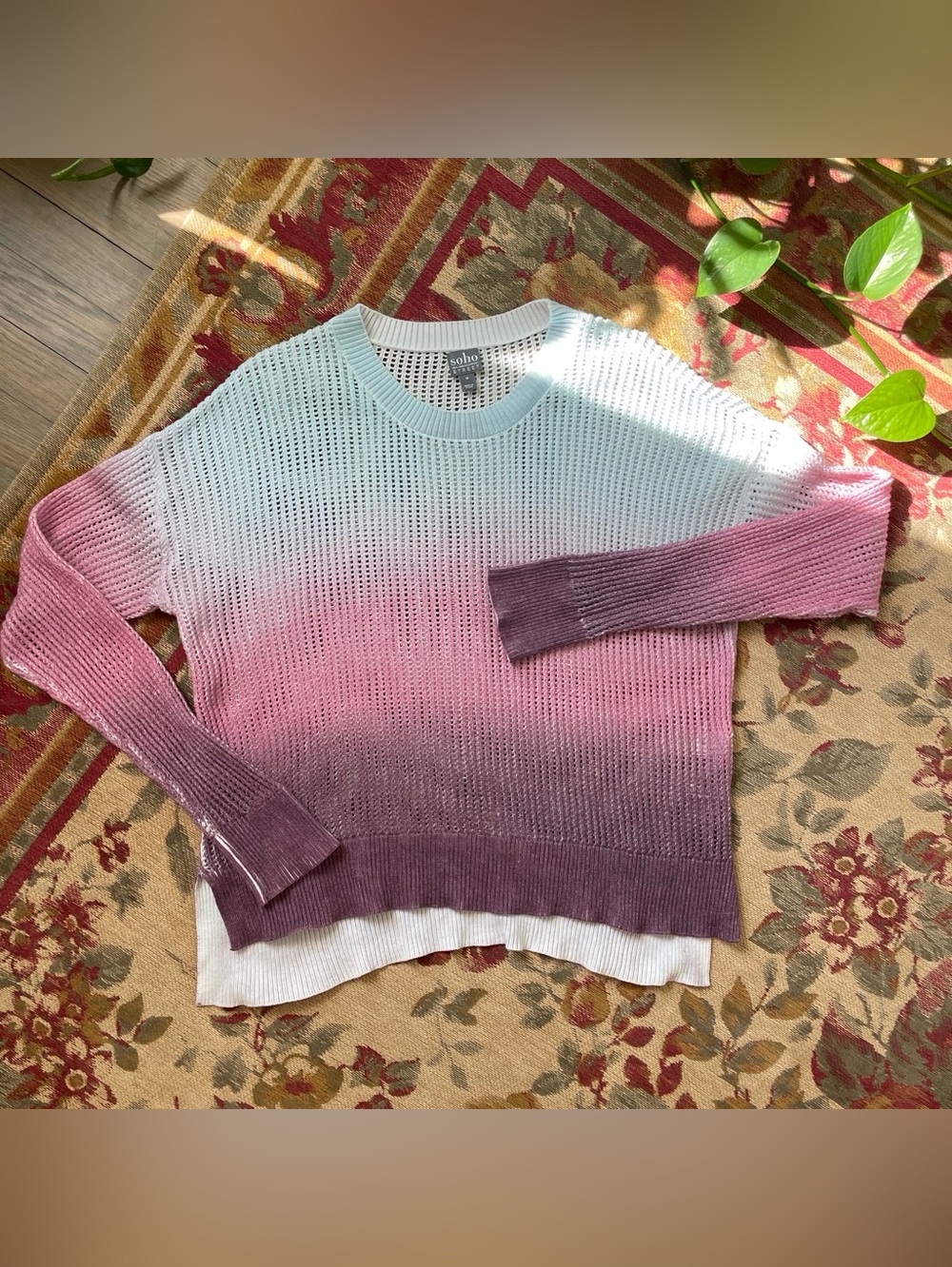 New York & Company Ombré  Crewneck Sweater — Light Blue, Pink, Purple
